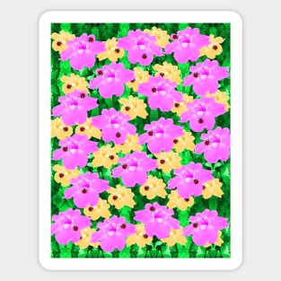 Pink and yellow flowers, ladybugs and leaves pattern Sticker